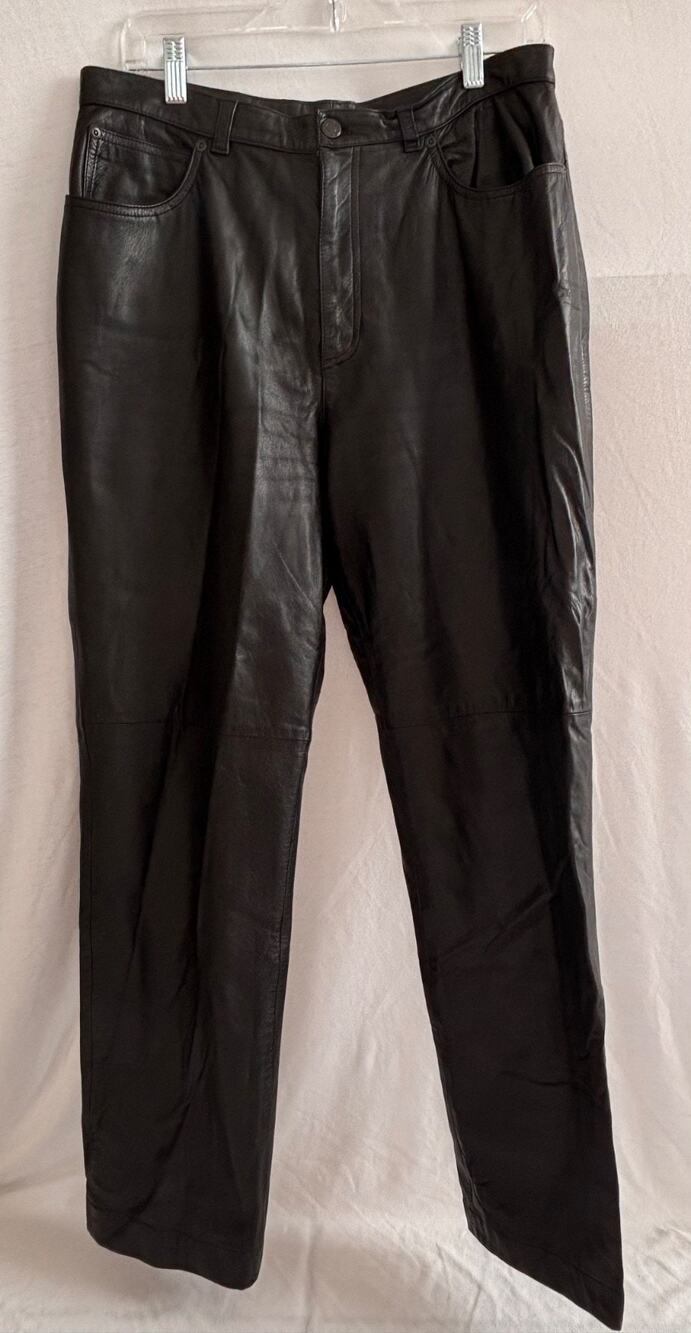 Women’s Size 12 Black Jones New York Leather Pants High Rise Straight